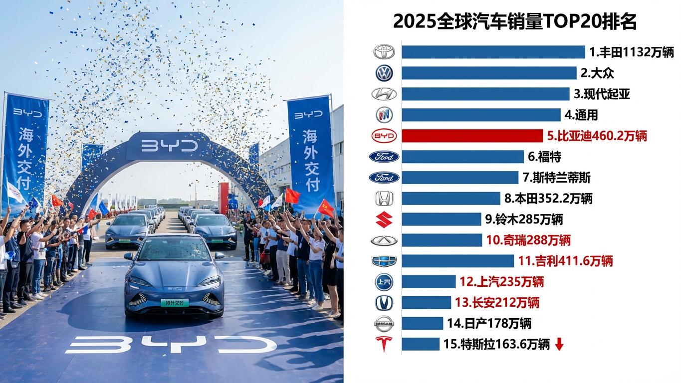 🔥杀疯了！2025全球汽车销量大洗牌：中国 5 品牌逆袭碾压，特斯拉暴跌 8.6% 崩了，日系份额从