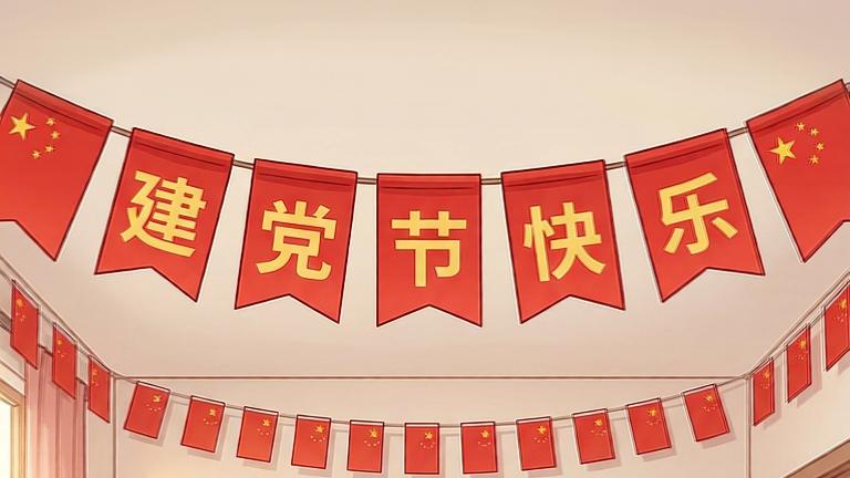 萌猫绘红韵，共贺建党节