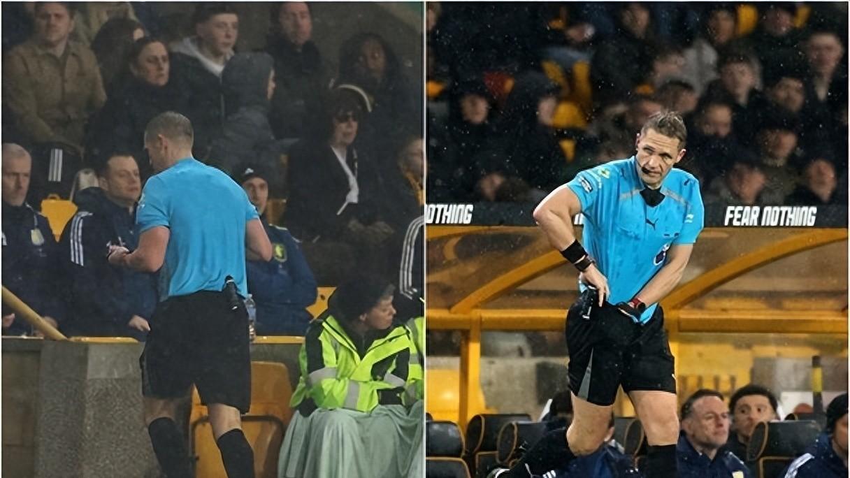 主裁判场上也有三急，紧急离场狼队和维拉球员雨中等三分钟