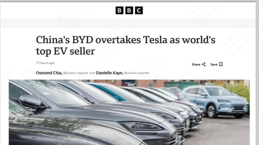 史无前例！超越特斯拉，比亚迪拿下全球纯电销量第一