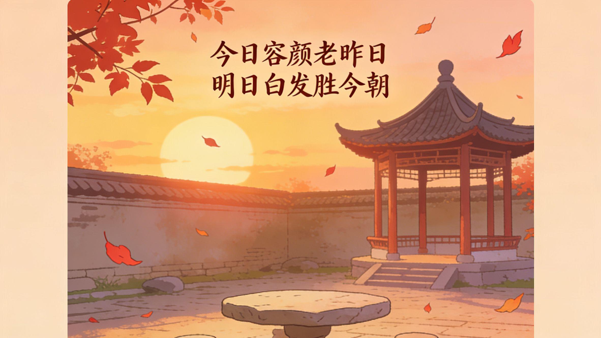 老话说：今日容颜老昨日，明日白发胜今朝