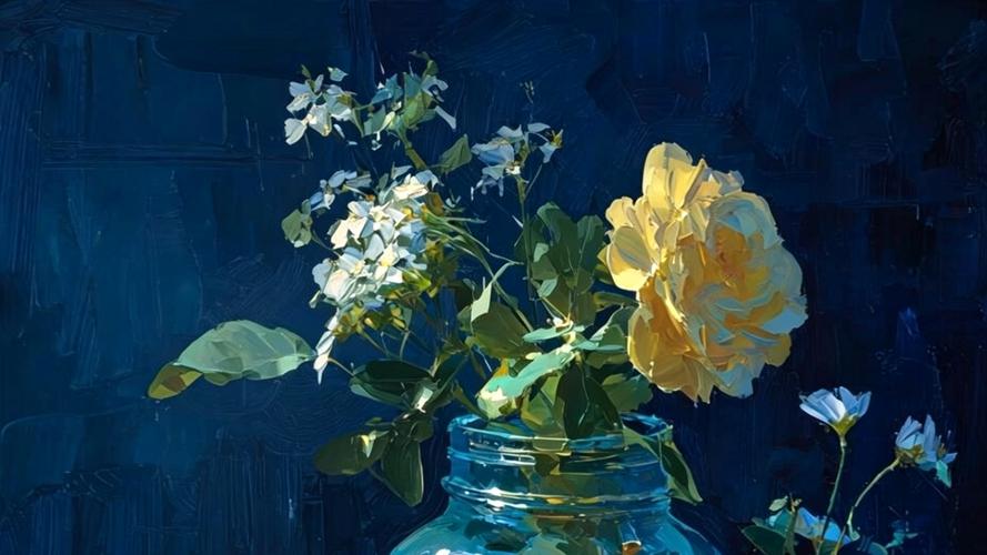 瓶中金鱼与花