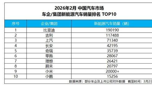 从2月榜单看格局，比亚迪持续领衔新能源车企