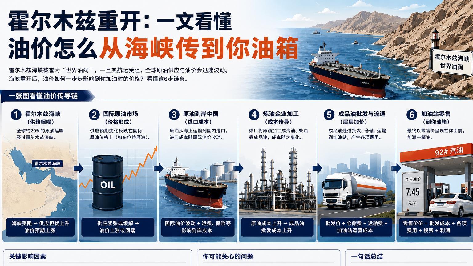霍尔木兹重开：一文看懂油价怎么从海峡传到你油箱