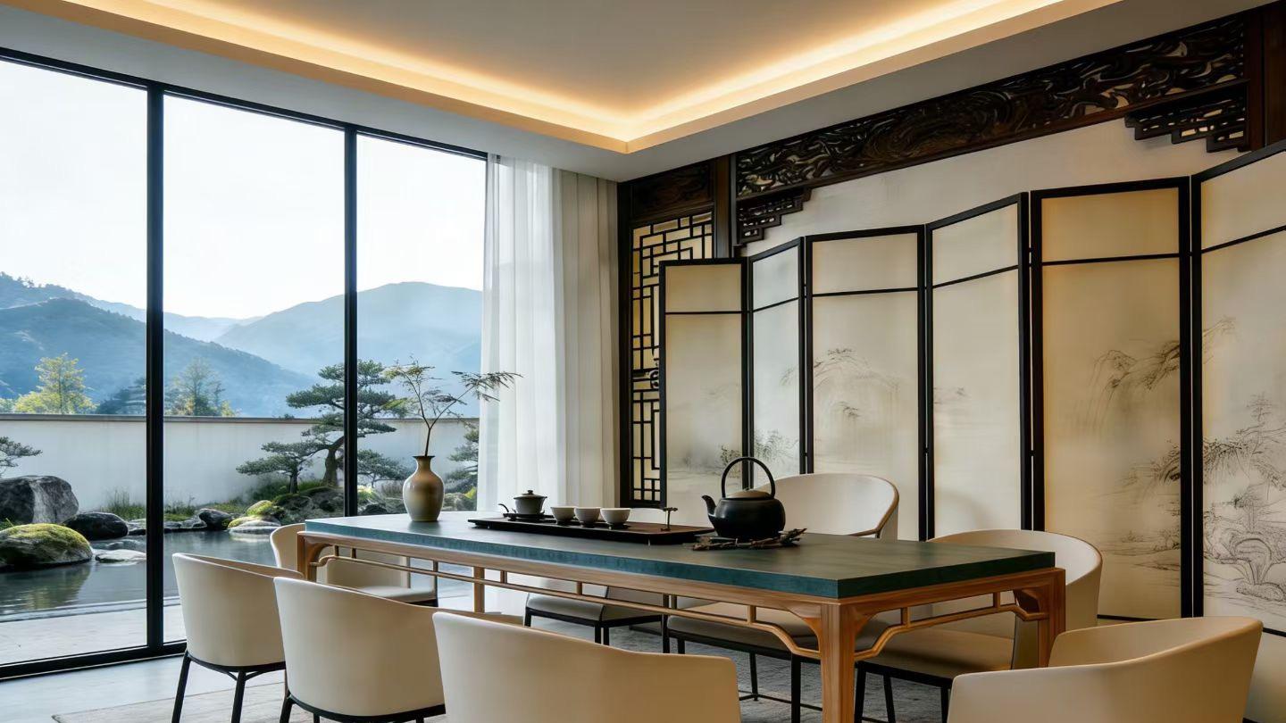 漆韵茶心，大漆板柚木架茶桌