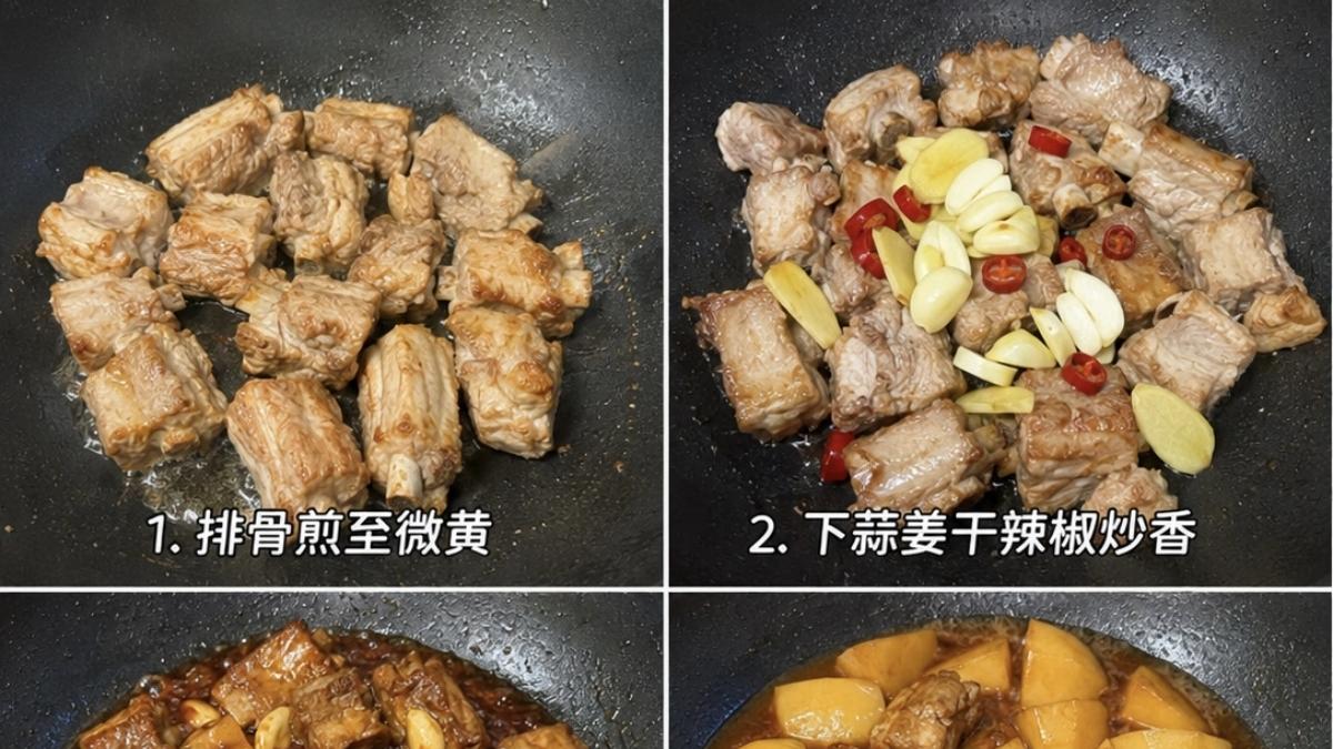 蒜香土豆烧排骨，好吃到爆炸