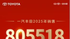 2025年新车销售805518辆，一汽丰田连续三年正增长