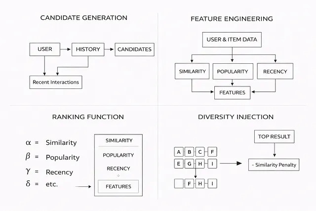 拆解推荐系统：候选生成、过滤、排序、多样性的分层设计