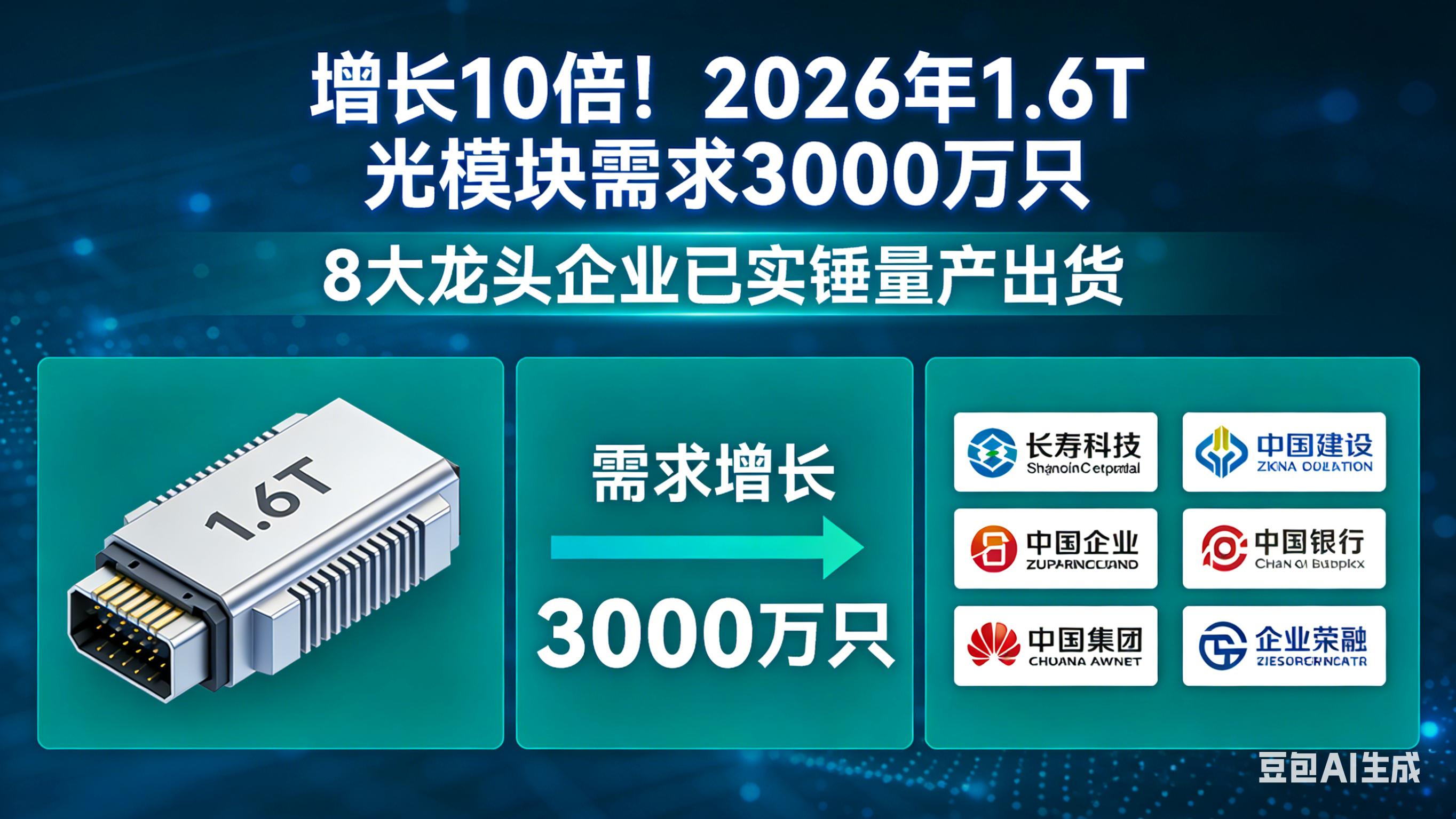 增长10倍！2026年1.6T光模块需3000万只 这8大龙头已实锤量产出货