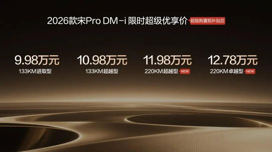 11.98万元起 2026款宋Pro DM-i220km长续航版上市