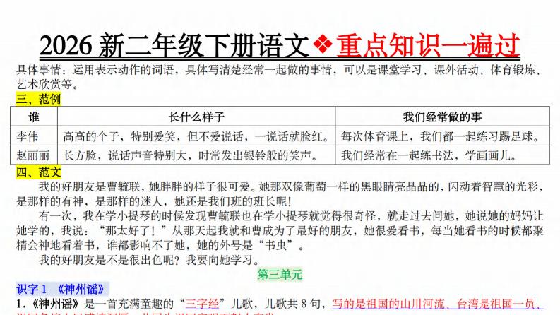 2026新二年级下册语文重点知识一遍过  建议二年级家长收藏保存