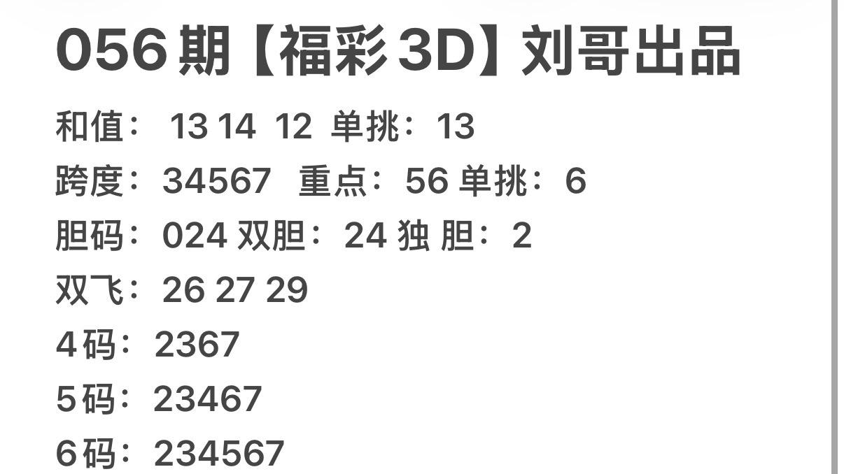 福彩3D056期 体彩排列三056期 昨日3D107直溜溜