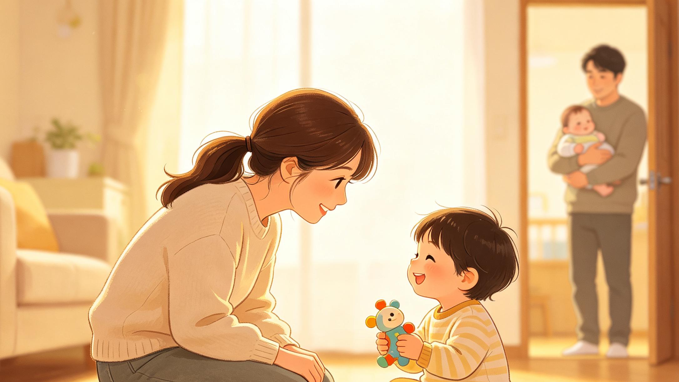 偏心是本能，公平是本事。3个动作让两个孩子都觉得被爱