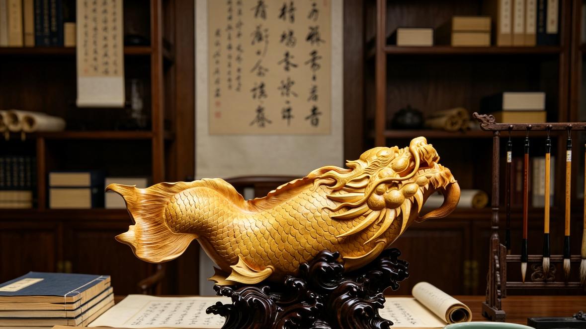 金榜及第，步步高升，黄杨木案摆，鱼化龙