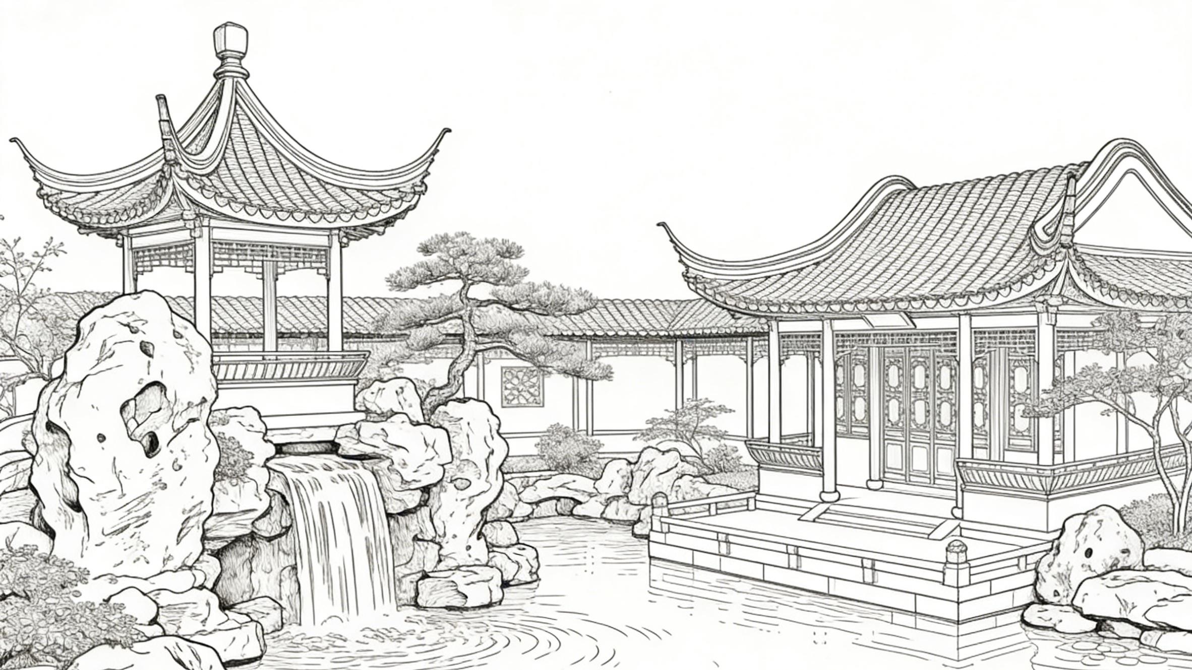 以线为骨 以素为韵：白描线描中的古建园林意境