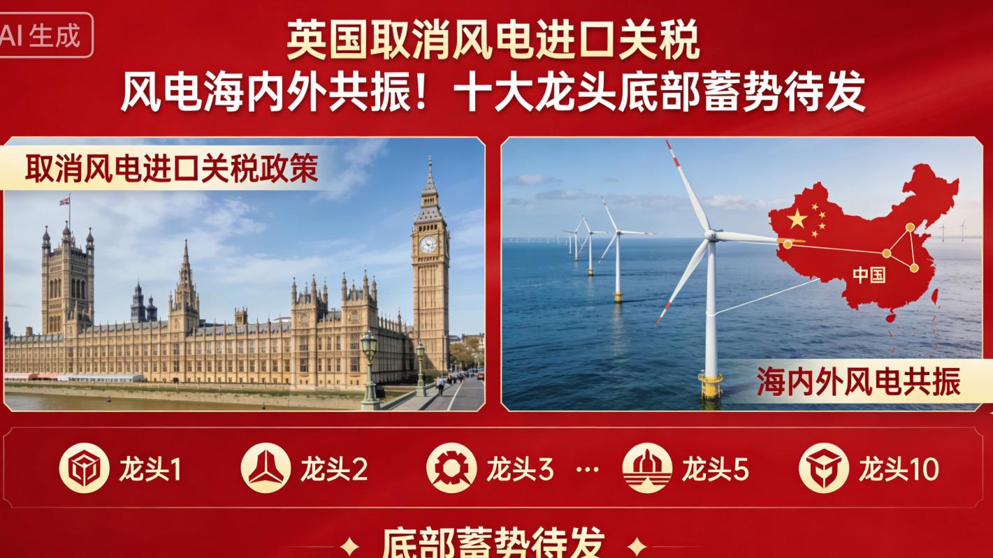 英国取消风电进口关税 风电海内外共振！十大龙头底部蓄势待发