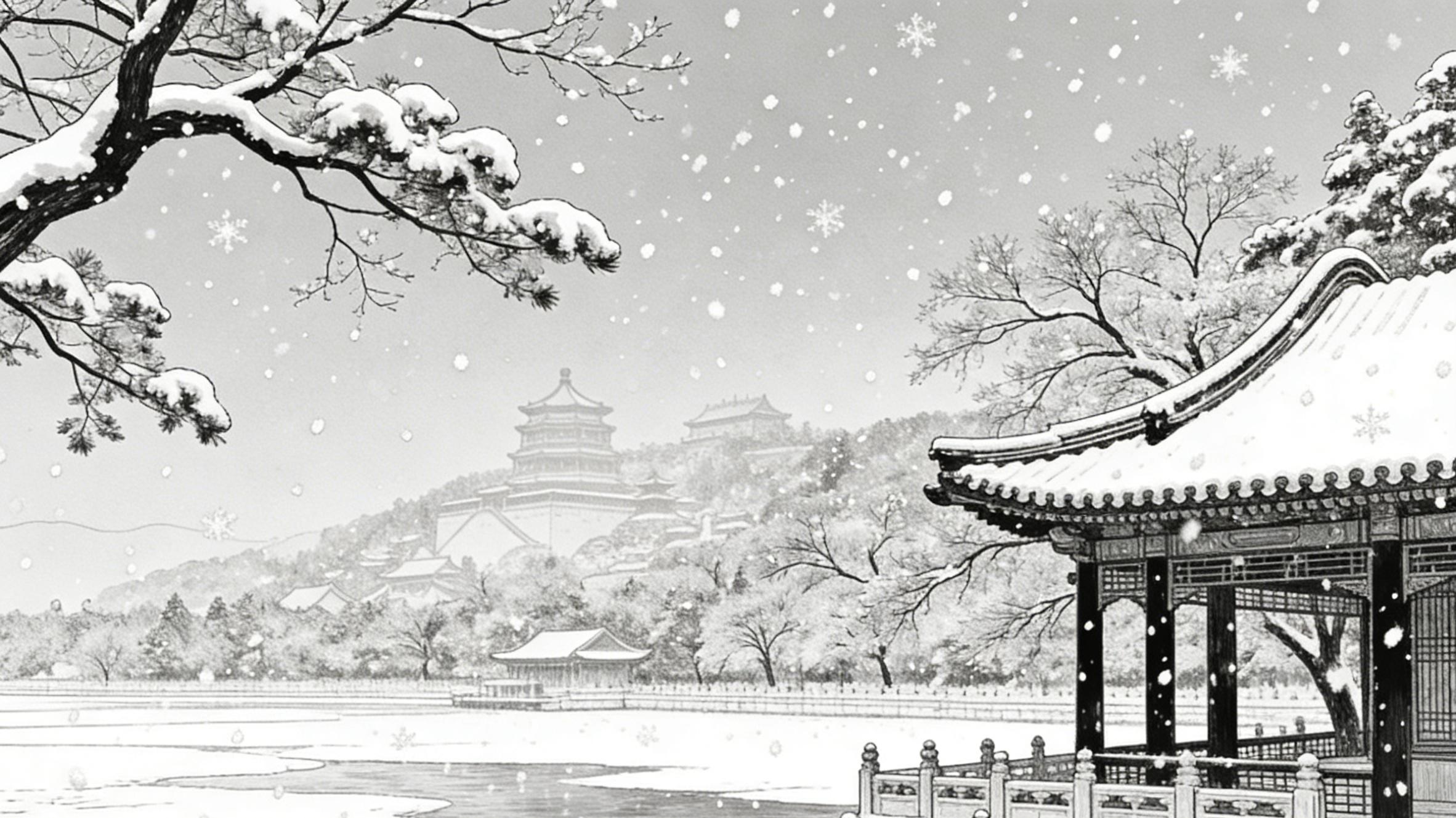 京畿三月惊逢琼雪，素絮漫卷覆长衢，轻浣春光破尘寰清景