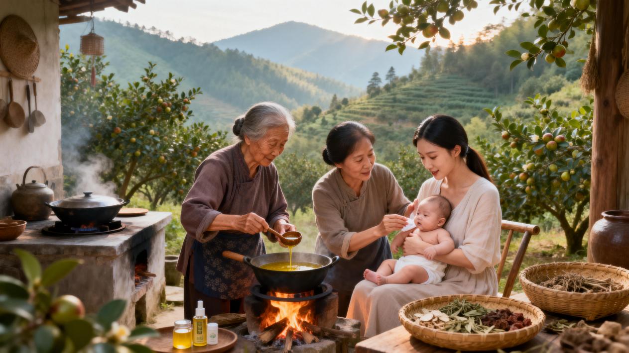 瓦子坪山茶油知识分享：山茶油与民间验方：月子油、婴幼保健、外用疗伤