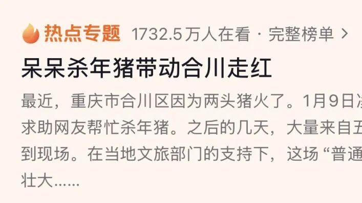 合川杀猪爆火，地方文旅们都急了