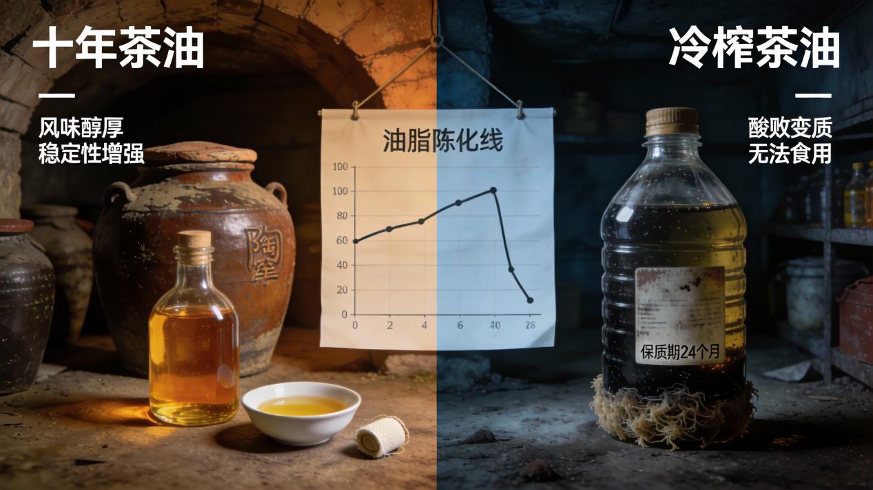 瓦子坪说山茶油：老油、陈油：只有热榨才能达到的“熟化增益效应”