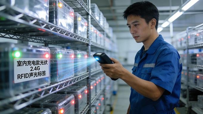 室内带充电电池款光伏2.4G RFID声光标签，筑牢车间仓储智能防线