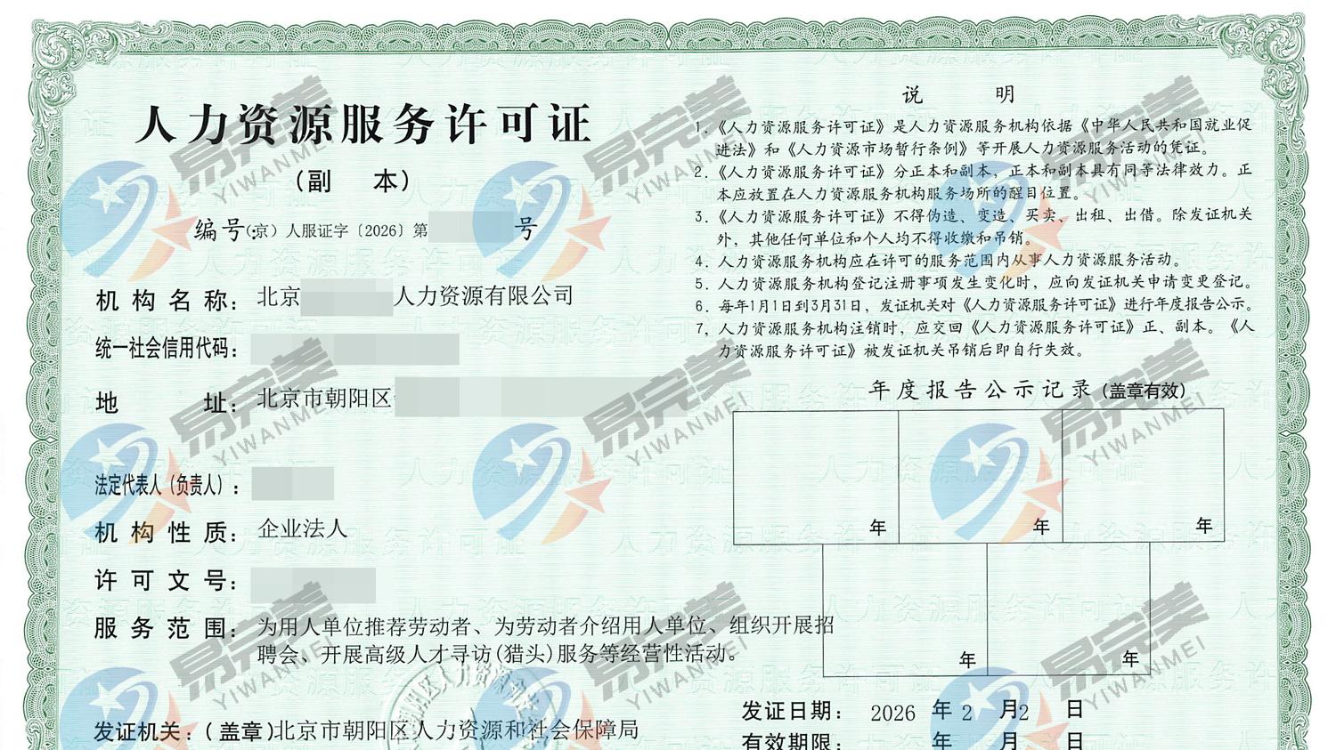 北京新下2026年02月02日人力资源服务许可证