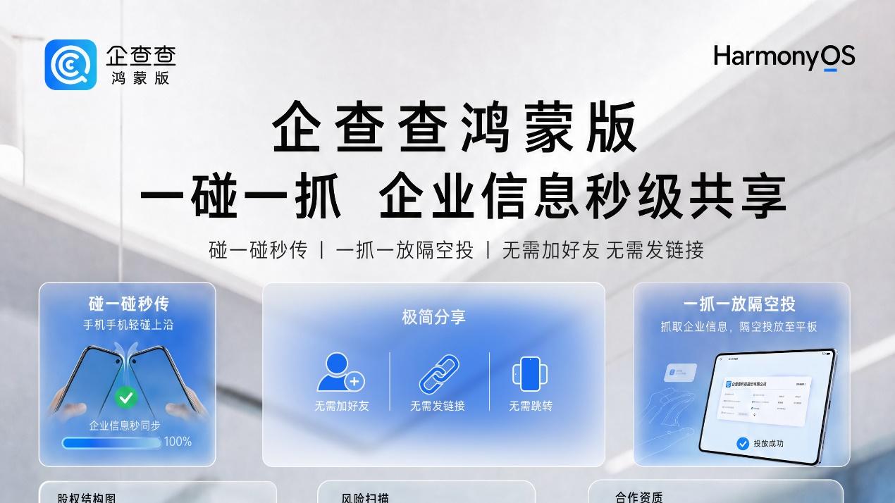 商务办公提速！鸿蒙版企查查支持碰一碰、隔空传送，告别繁琐分享