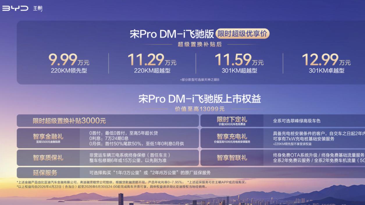 比亚迪掀桌子了！宋Pro DM-i飞驰版9.99万起