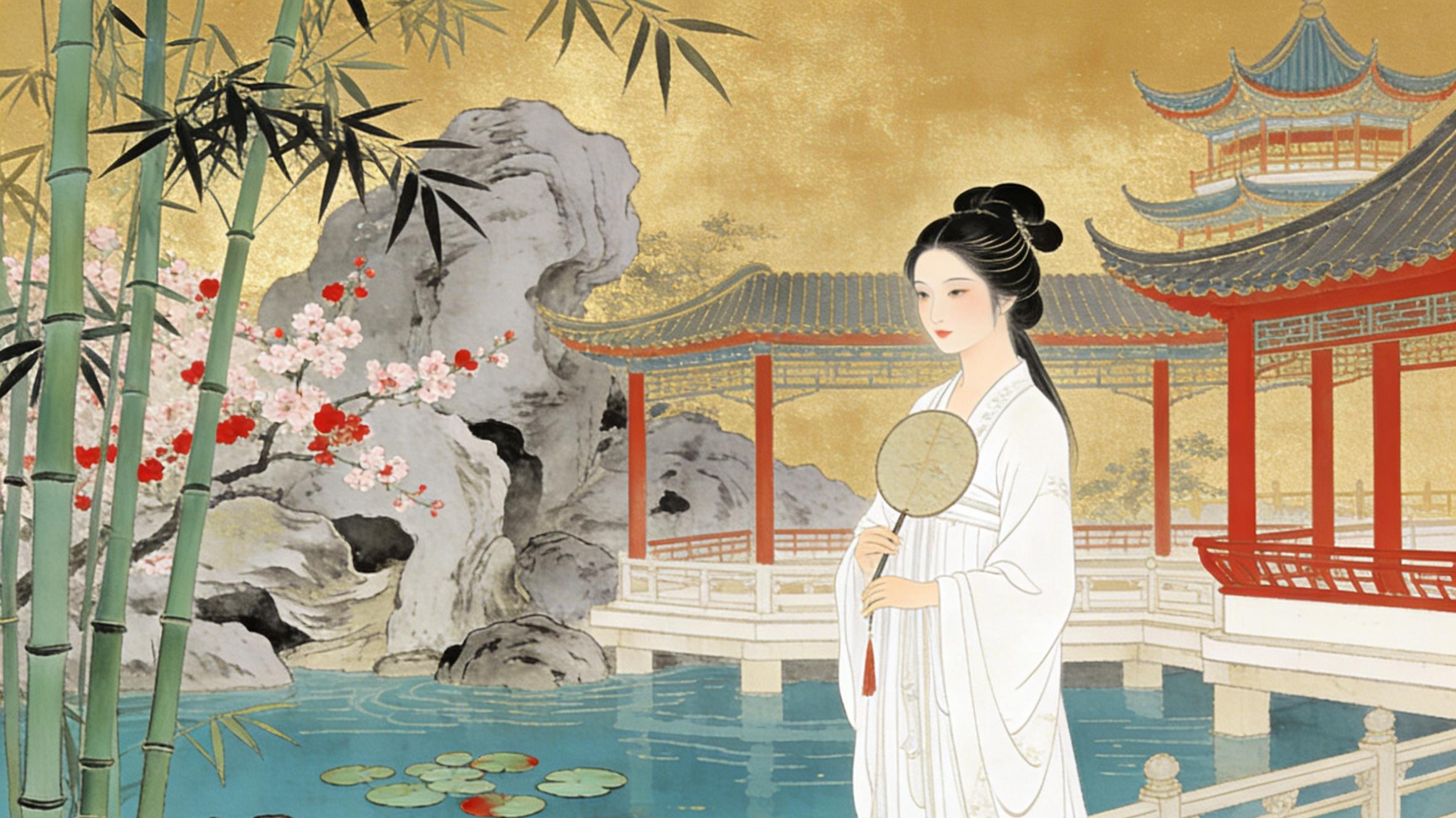 竹影横窗苔印浅，羽扇轻摇，听松风吟：古风诗意里的东方雅韵