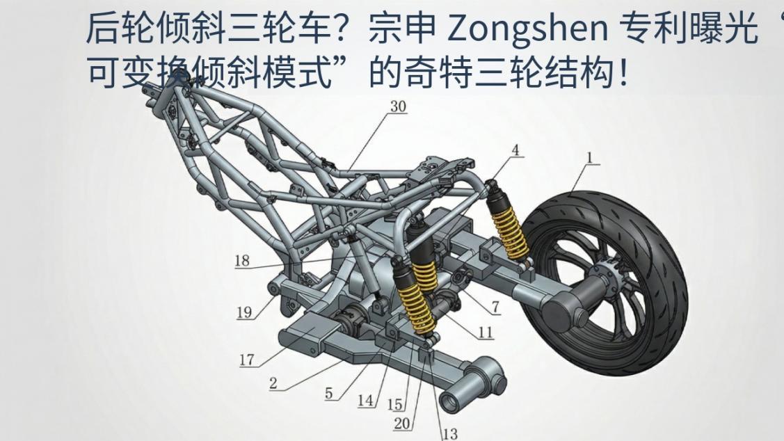 宗申新专利：后轮可倾斜三轮车