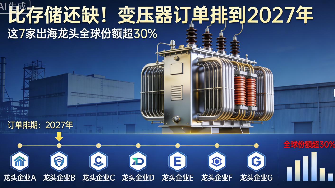 比存储还缺！变压器订单排到2027年   7家出海龙头全球份额超30%