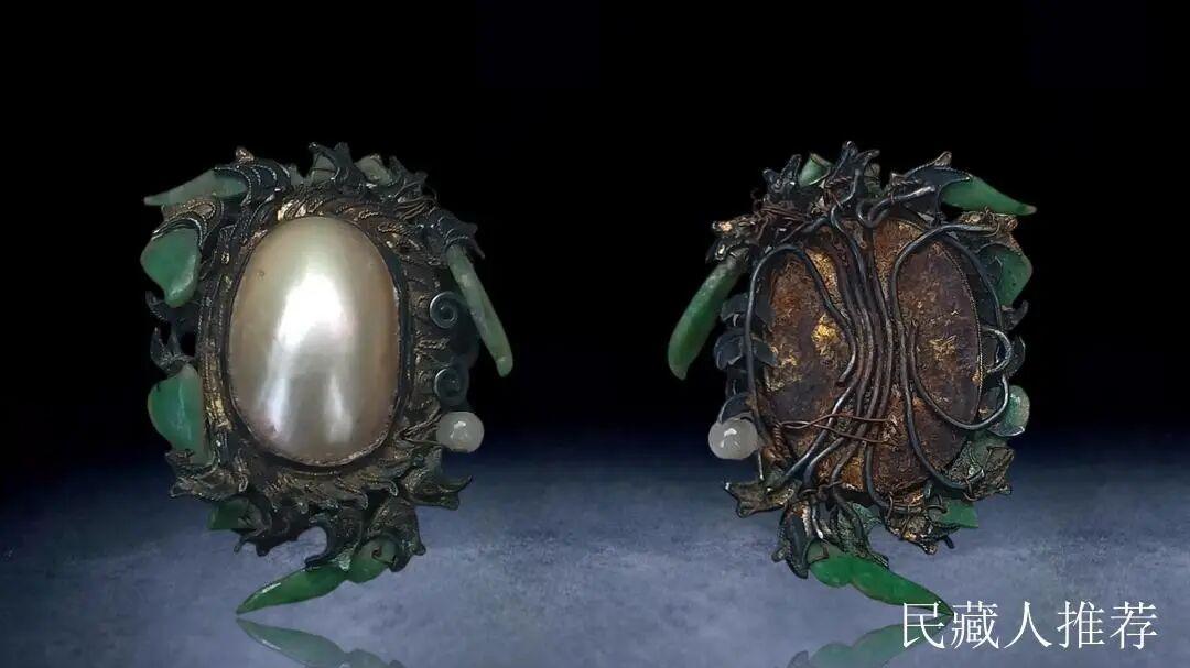 【左先生私人珍藏】——杂项精品推荐 ：清代珍珠嵌翠银鎏金帽花