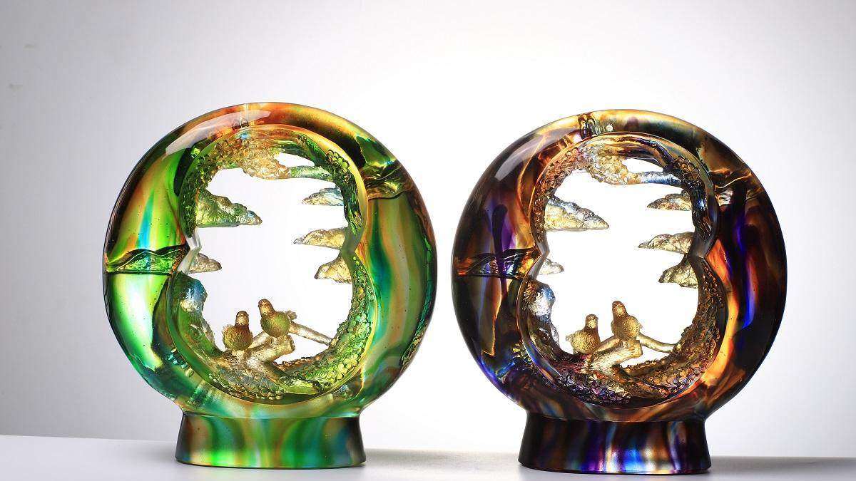 古法琉璃喜上眉梢摆件：琉璃藏喜，韵润东方