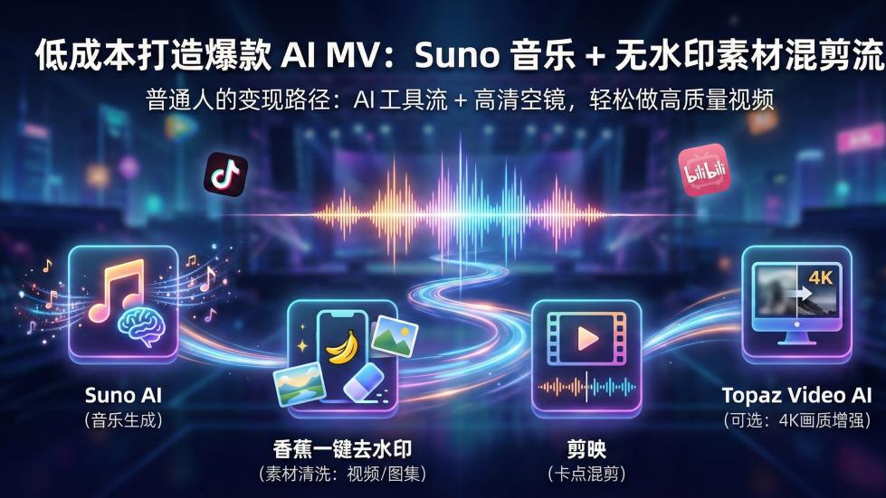 Suno 生成了神曲，怎么配画面？0 成本制作 AI MV 的全流程拆
