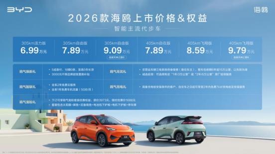 全球最快百万销量神车再进化！比亚迪2026款海鸥6.99万起