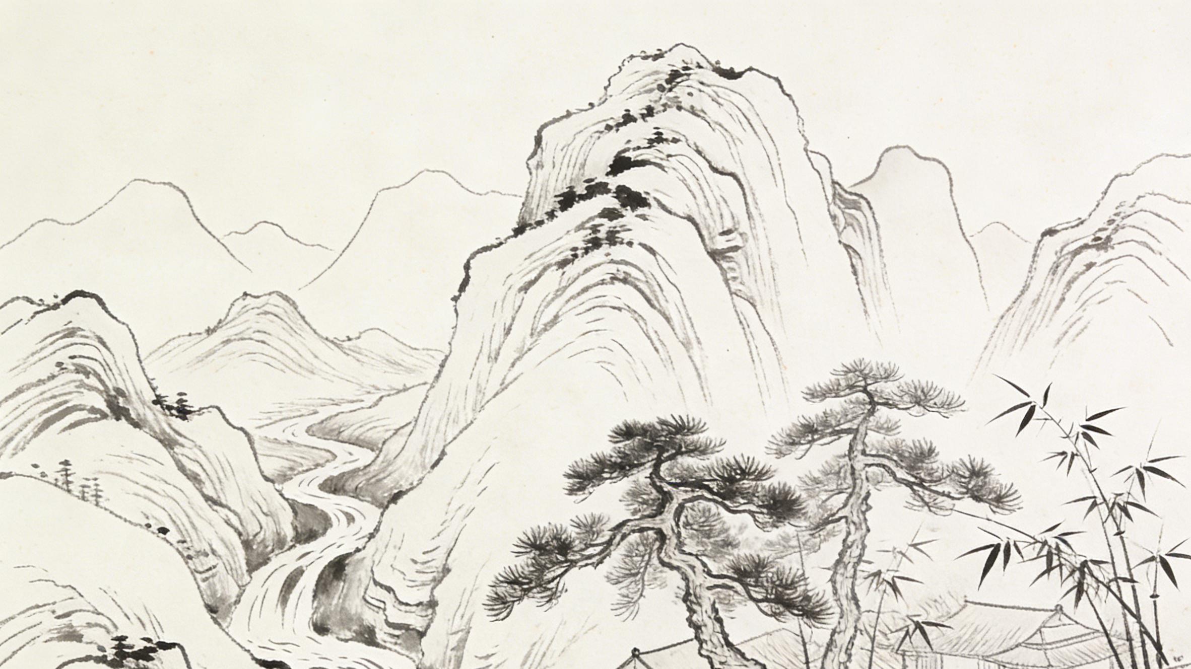 产学研视点|带有古韵的自然风光白描山水画