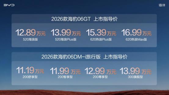 11.19万起，比亚迪2026款海豹06GT与海豹06DM-i旅行版联袂上市