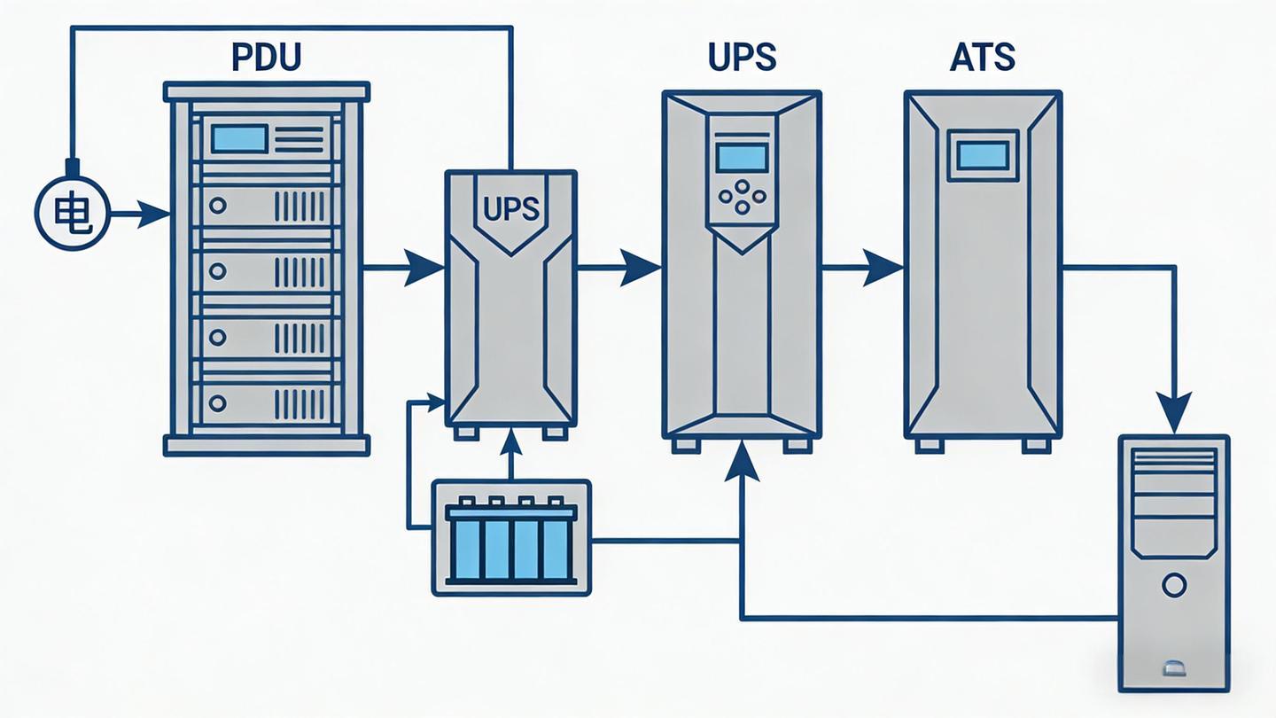 PDU、UPS、ATS 到底是什么关系？一张图讲清机房供电链路