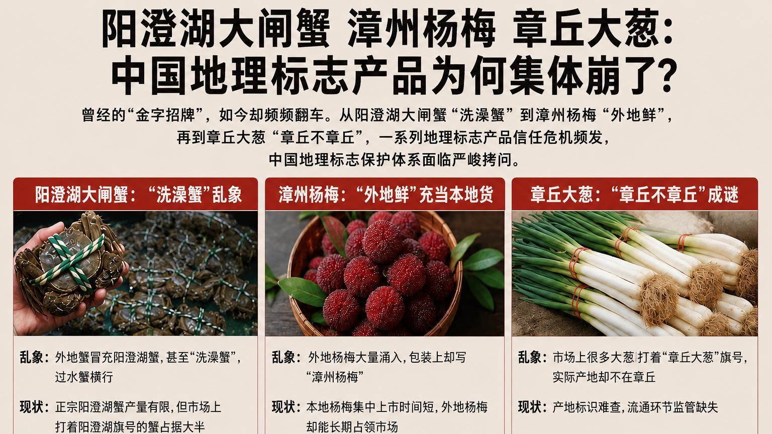 阳澄湖大闸蟹、漳州杨梅、章丘大葱：中国地理标志产品为何集体崩了？