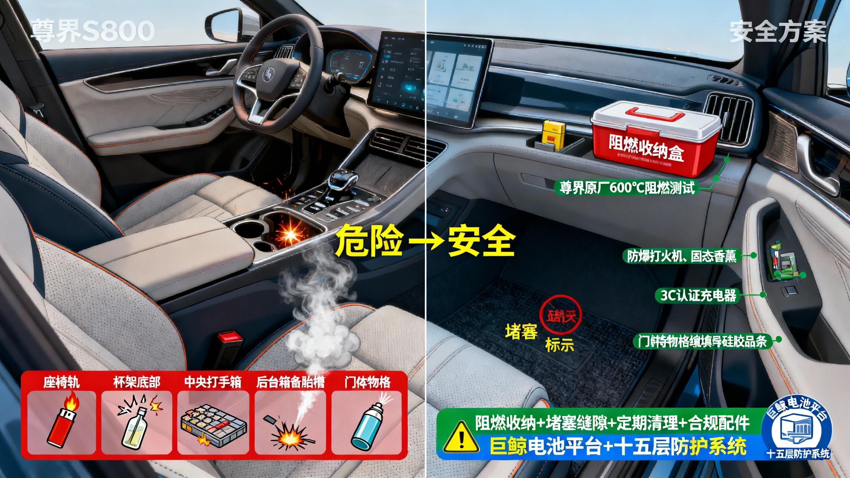 尊界起火事件后实测：车内10种物品的安全风险警示