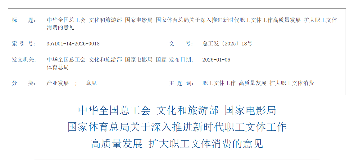 四部门联合发文：推进职工文体工作高质量发展