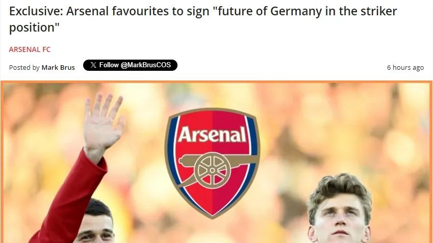 法尔克：阿森纳领先新星特雷索尔迪争夺！枪手10人退出本期国家队