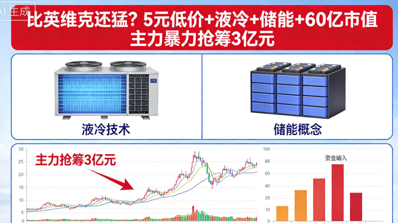 比英维克还猛？5元低价+液冷+储能+60亿市值  主力暴力抢筹3亿元