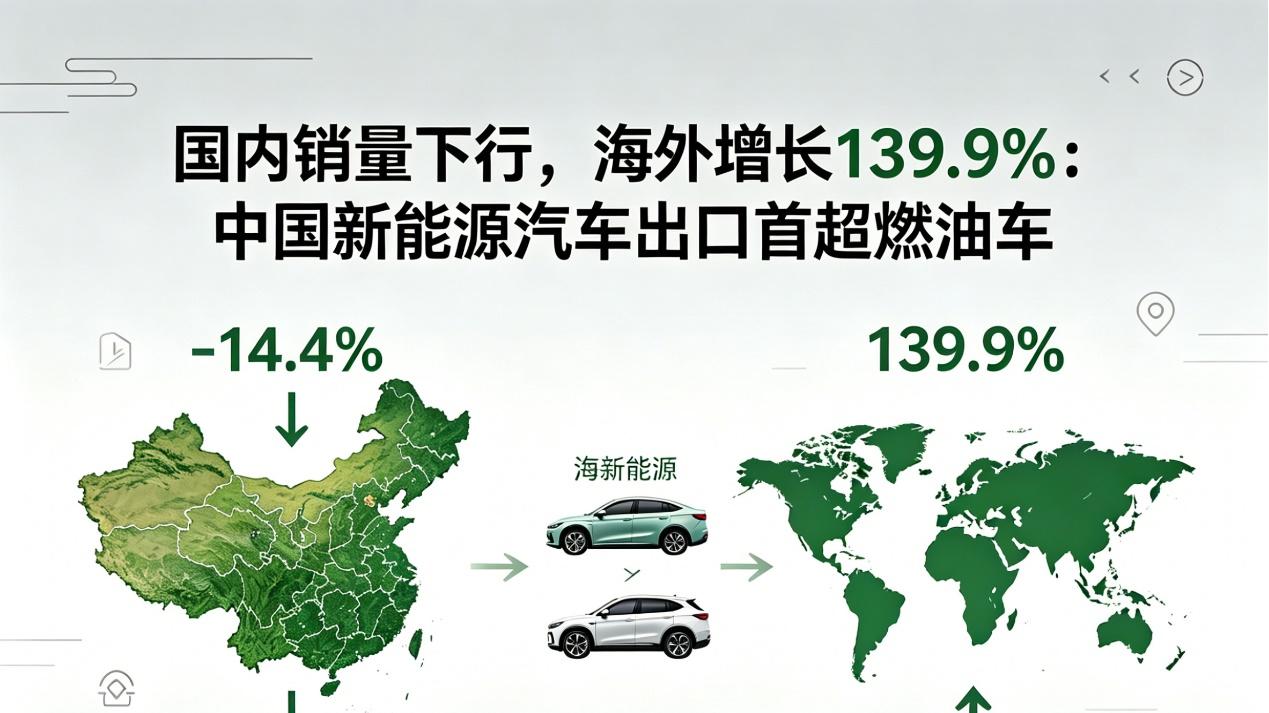 国内销量下行，海外增长139.9%：中国新能源汽车出口首超燃油车