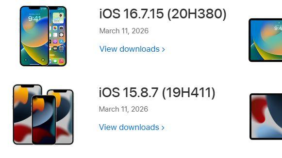 苹果为老款iPhone推送iOS16.7.15与15.8.7系统