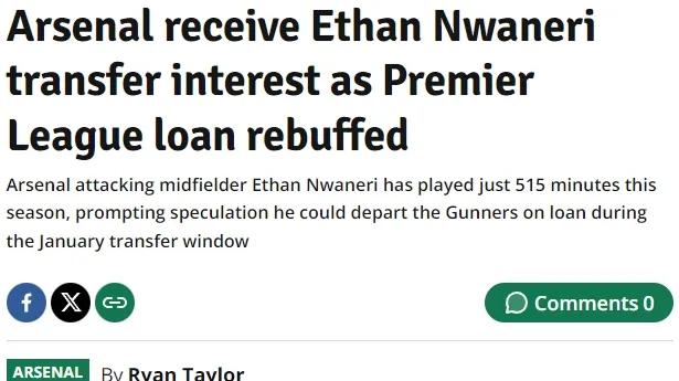 天空体育：英超和欧洲球队关注本怀特！枪手已决定不外租恩瓦内里