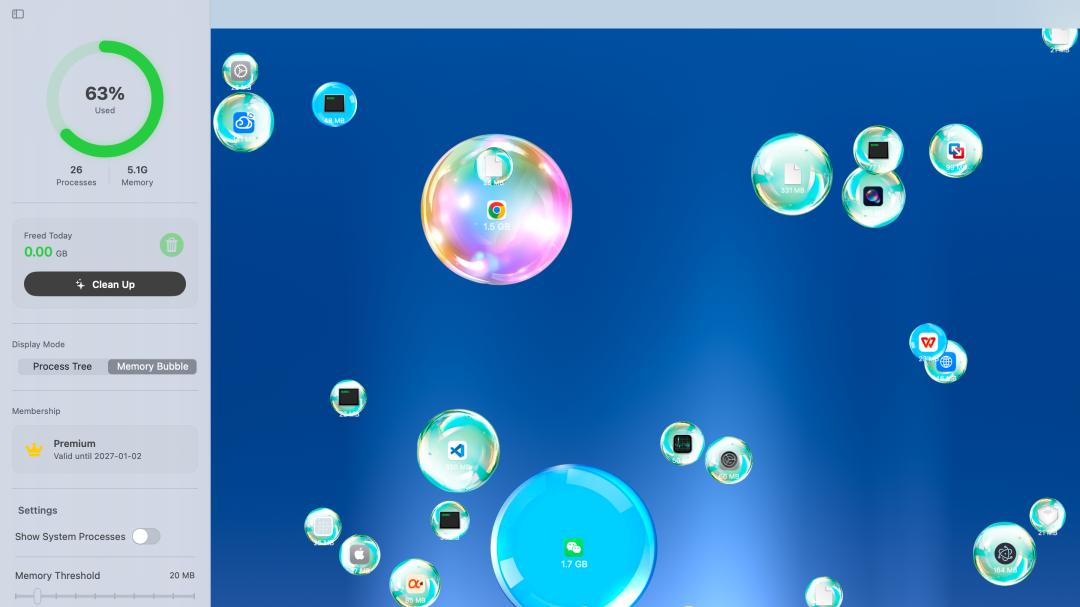 MemoryBubble(内存泡泡) 戳泡泡清理 Mac 内存