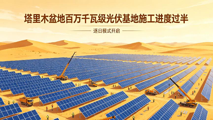 塔里木盆地开启“逐日”模式：百万千瓦级光伏基地施工进度过半