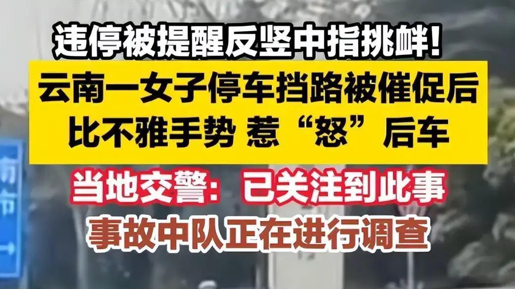 昆明女子违停竖中指被撞后续！司机自曝：是捡手机“手滑”踩了油门