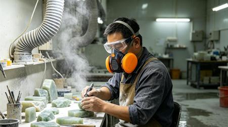 玉雕师傅专用：方盾综合防护面具，应对玉石复合粉尘